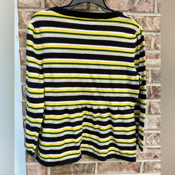 Jones New York Yellow Multi Color Striped Tapered Warm Knit Long Sleeve Shirt - Picture 5 of 10